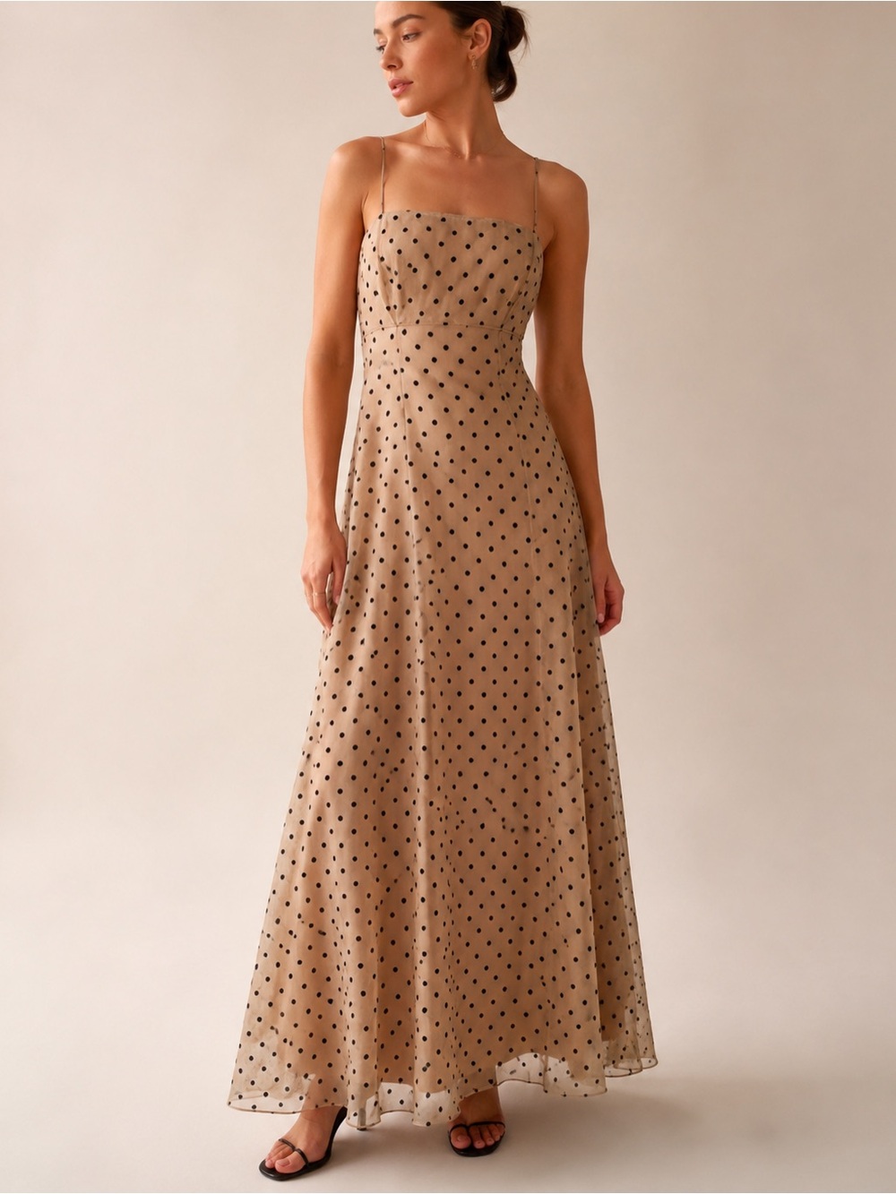 Polka Dot  Vintage 90s Blondie Nites Maxi Dress medium Open Back Prom Formal